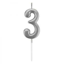 Çin Üretim - Silver Stick Numeral Candles 7cm No: 3