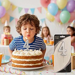 Silver Stick Numeral Candles 7cm No: 4 - 1