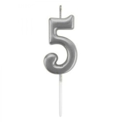 Çin Üretim - Silver Stick Numeral Candles 7cm No: 5