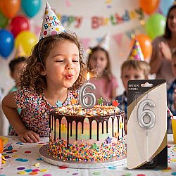 Silver Stick Numeral Candles 7cm No: 6 - 1