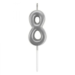 Çin Üretim - Silver Stick Numeral Candles 7cm No: 8