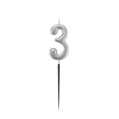 Silver Stick Numeral Candles No: 3
