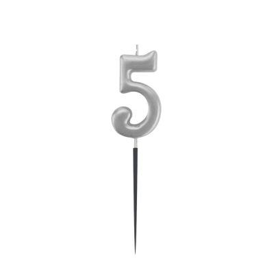 Silver Stick Numeral Candles No: 5