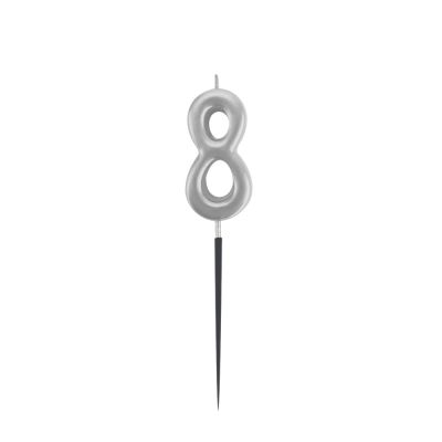 Silver Stick Numeral Candles No: 8