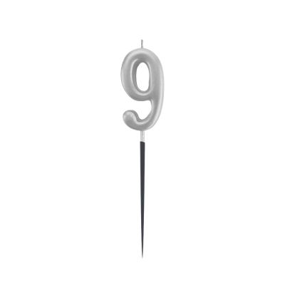 Silver Stick Numeral Candles No: 9