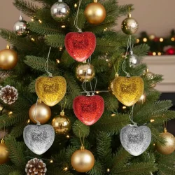 Simli Kalp Ağaç Süsü 6lı - 1