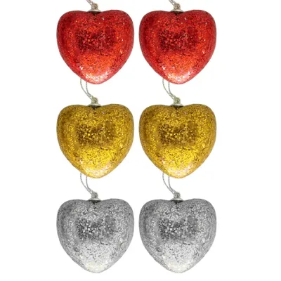 Simli Kalp Ağaç Süsü 6lı - 2