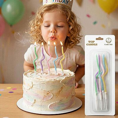 Simli Makaron Karışık Renk Spiral Pasta Mumu - 1