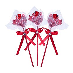 Single Artificial Red Rose with Tulle & Crystal Accent - 2