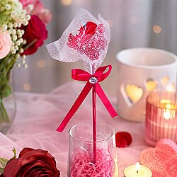 Single Artificial Red Rose with Tulle & Crystal Accent - Kikajoy