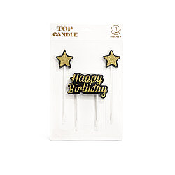 Siyah Parıltılı Doğum Günü Mum Seti - Happy Birthday ve 2 Adet Yıldız Mum - 3