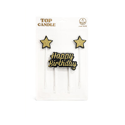 Siyah Parıltılı Doğum Günü Mum Seti - Happy Birthday ve 2 Adet Yıldız Mum - 3