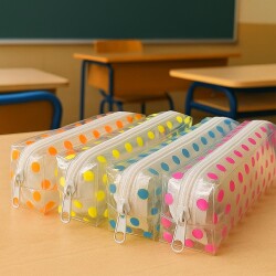 Small Polka Dot Transparent Pencil Case - Kikajoy