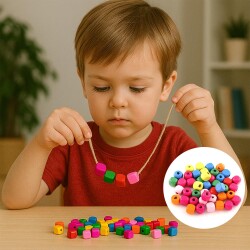 Renkli Tahta Boncuk 10x10mm - 1