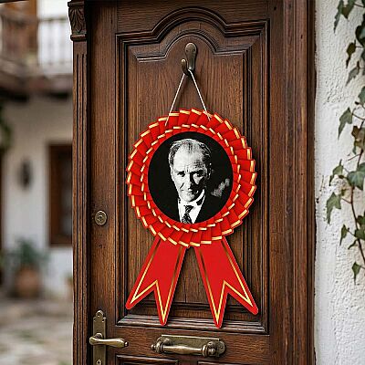 Turkish Flag Inspired Door Wreath - Patriotic Ribbon Rosette Decoration - 1