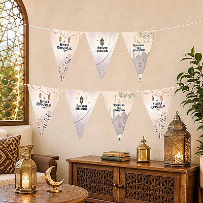 Ramazan Üçgen Flama Seti 150 cm - Hayırlı Ramazanlar & Ramazan Berekettir Yazılı Ev Süslemesi - 1