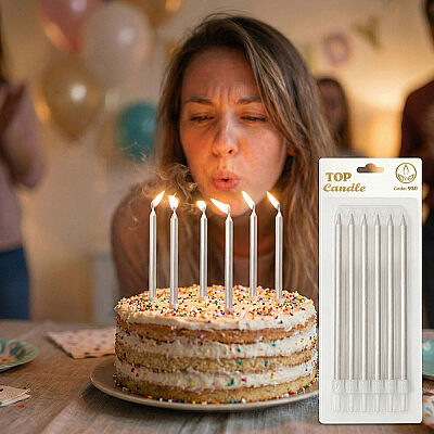White Long Birthday Candle Set - 15 cm (6 Pieces) - 1