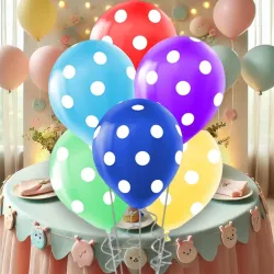 White Polka Dots on Colorful Latex Balloons 12