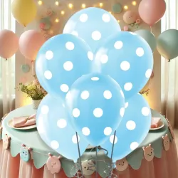 White Polka Dots on Light Blue Latex Balloons 12