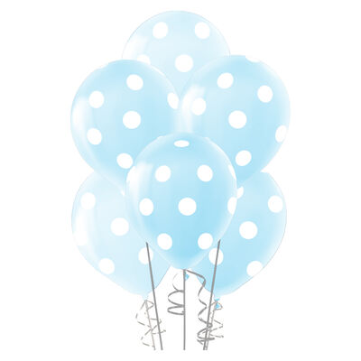 White Polka Dots on Light Blue Latex Balloons 12