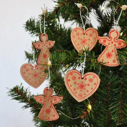 Wooden Christmas Tree Ornaments Set - 12 pcs - 1