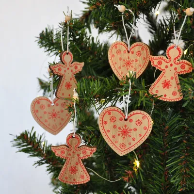 Wooden Christmas Tree Ornaments Set - 12 pcs - 1
