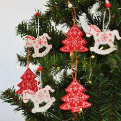 Wooden Christmas Tree Ornaments Set - 12 pcs - 1