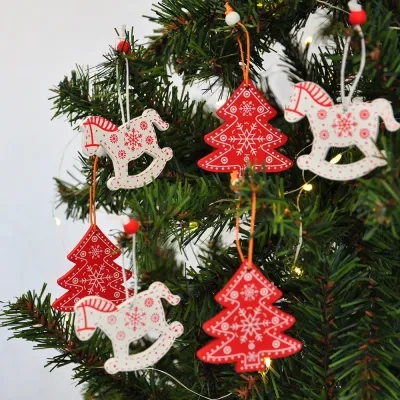 Wooden Christmas Tree Ornaments Set - 12 pcs - 1