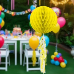 Yellow Paper Honeycomb Balls with Tassel - 1