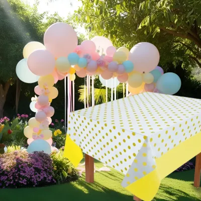 Yellow Polka Dot Plastic Table Cover - 1