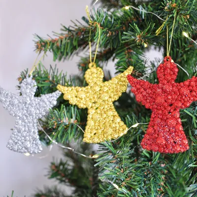 Simli Melek Yılbaşı Ağaç Süsü 3lü - 1