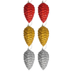 Yılbaşı Simli Kozalak Ağaç Süsü 6 cm 6 lı - Kikajoy (1)