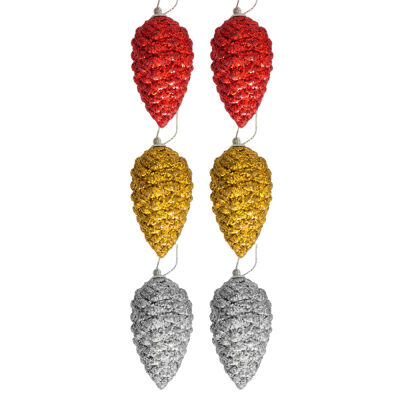 Yılbaşı Simli Kozalak Ağaç Süsü 6 cm 6 lı - 2