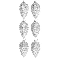 Yılbaşı Simli Kozalak Ağaç Süsü 6 cm 6 lı - 3