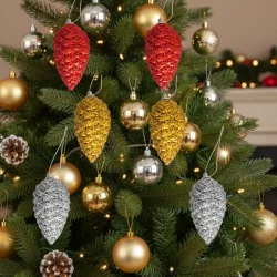 Yılbaşı Simli Kozalak Ağaç Süsü 6 cm 6 lı - 1